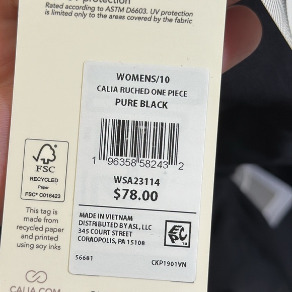 CALIA Women’s Ruched One Piece Swimsuit in Black - Picture 10 of 14